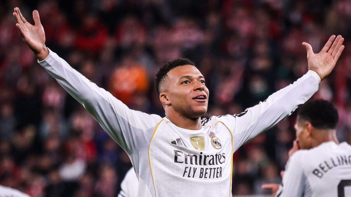 Bilbao, Spain, Spain. 3rd Dec, 2025. Kylian MBAPPE of Real Madrid celebrates his goal during the LaLiga match between Athletic Club and Real Madrid CF at San Mames Stadium on December 03, 2025 in Bilbao, Spain.