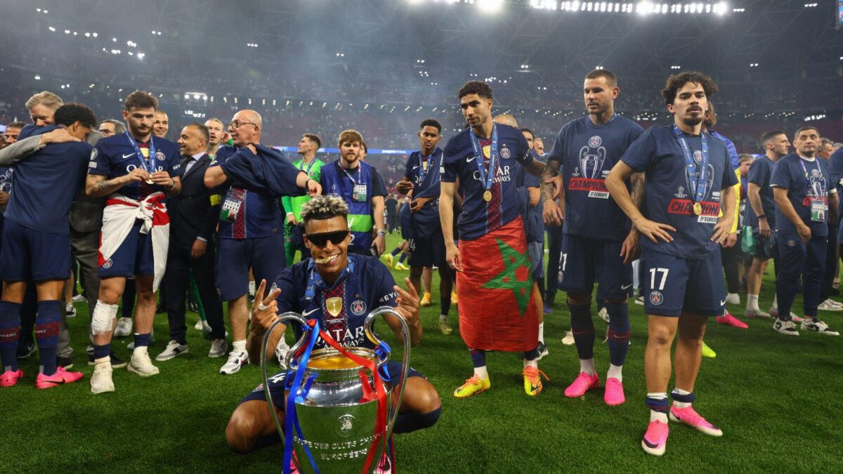 Budapest, Hungary. 30th May, 2026. DESIRE DOUE of PSG celebrates winning the UEFA Champions League 2025/26 final against and Arsenal FC at the Puskas Arena in Budapest, Hungary. PSG won 4:3 on penalties after a 1:1 game and wins the back to back trophy.