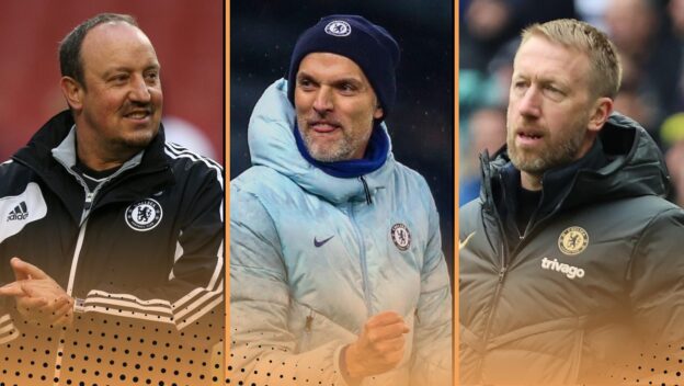Chelsea mid-season managerial appointments featuring Rafael Benitez, Thomas Tuchel and Graham Potter