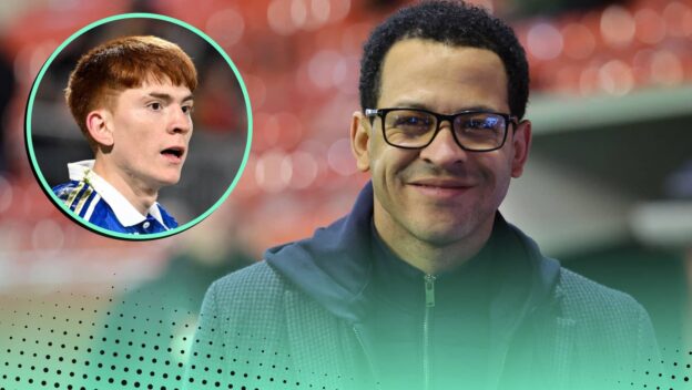 Chelsea manager Liam Rosenior in main with Strasbourg star Valentin Barco in circle