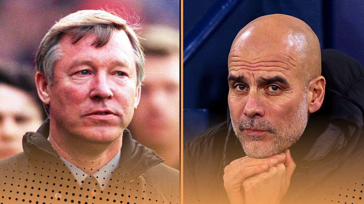 Sir Alex Ferguson Pep Guardiola Manchester United Manchester City Age 55 legacies trophies compared