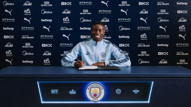 Guardiola's latest £20million signing poses for the camera.