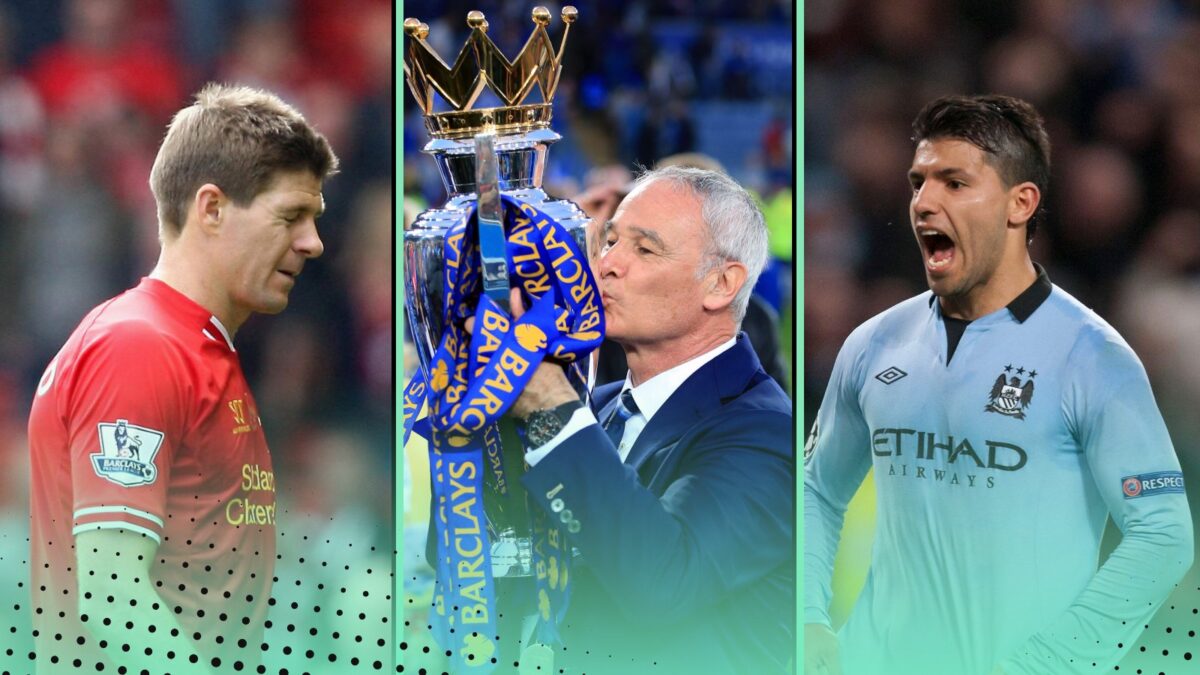 2010s football quiz featuring Steven Gerrard Liverpool Claudio Ranieri Leicester City and Sergio Aguero Manchester City