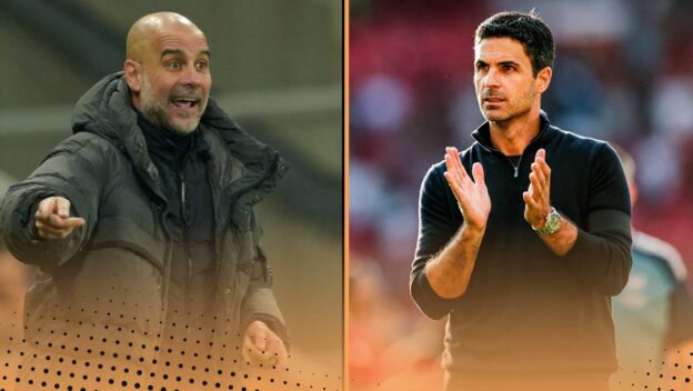 Pep Guardiola Mikel Arteta Arsenal vs Man City Premier League title race