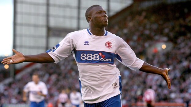 Yakubu celebrates scoring for Middlesbrough in 2006.
