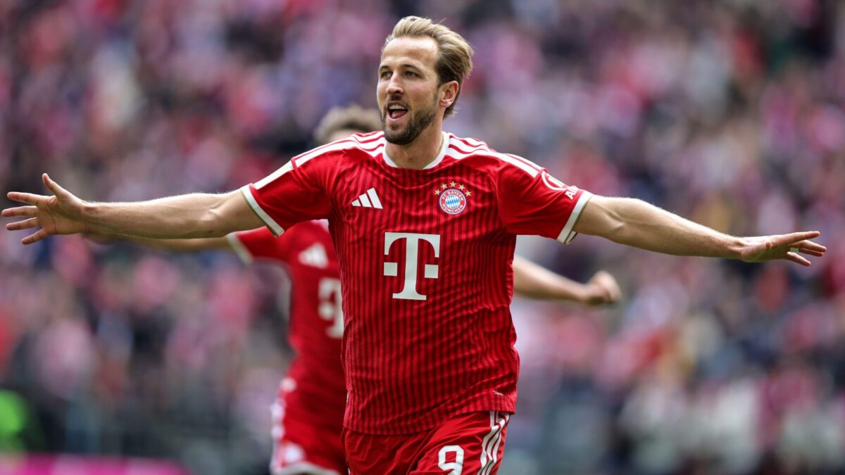 MUNICH, GERMANY - MAY 16: Harry Kane of Bayern Muenchen celebrates as he scores the goal 2:0 during the Bundesliga match between FC Bayern München and 1. FC Köln at Allianz Arena on May 16, 2026 in Munich, Germany.