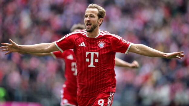 MUNICH, GERMANY - MAY 16: Harry Kane of Bayern Muenchen celebrates as he scores the goal 2:0 during the Bundesliga match between FC Bayern München and 1. FC Köln at Allianz Arena on May 16, 2026 in Munich, Germany.