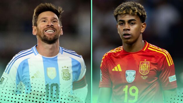 Lionel Messi and Lamine Yamal.