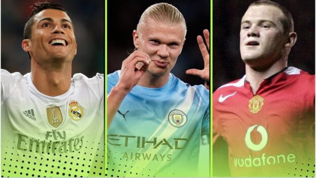 Cristiano Ronaldo, Erling Haaland and Wayne Rooney