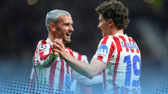 Atletico Madrid players Antoine Griezmann and Julian Alvarez celebrating