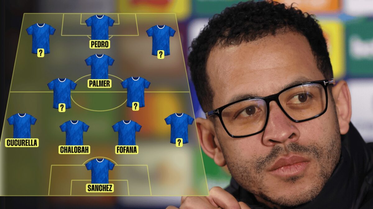 Liam Rosenior and a Chelsea lineup graphic