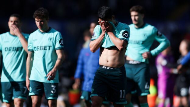 Leeds, UK. 18th Apr, 2026. Hwang Hee-Chan of Wolverhampton Wanderers looks dejected following loss after the Leeds United vs Wolverhampton Wanderers Premier League match at Elland Road, Leeds.