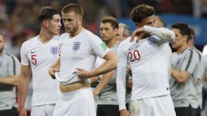 Eric Dier and Dele react after England are knocked out of the 2018 World Cup