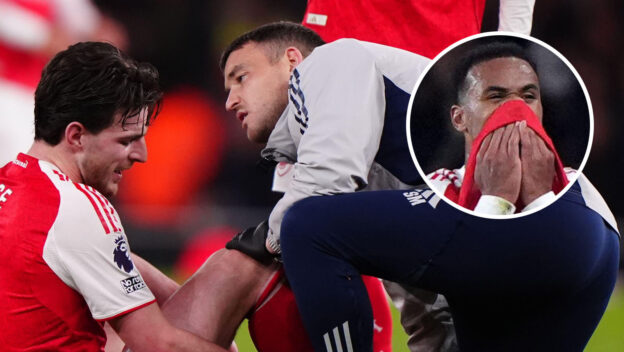 Arsenal's Declan Rice and Gabriel Magalhaes.