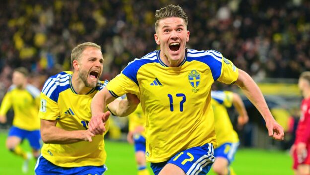 Strawberry Arena SOLNA, SWEDEN - MARCH 31: Viktor Gyokeres of Sweden celebrates goal in the World Cup 2026 qualifier match between Sweden and Poland at Strawberry Arena on March 31, 2026 in Solna, Sweden.