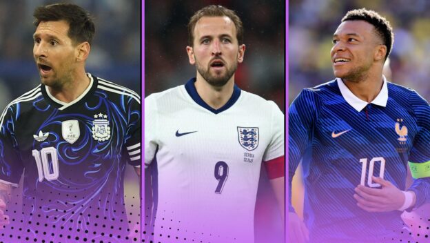 Lionel Messi, Harry Kane and Kylian Mbappe