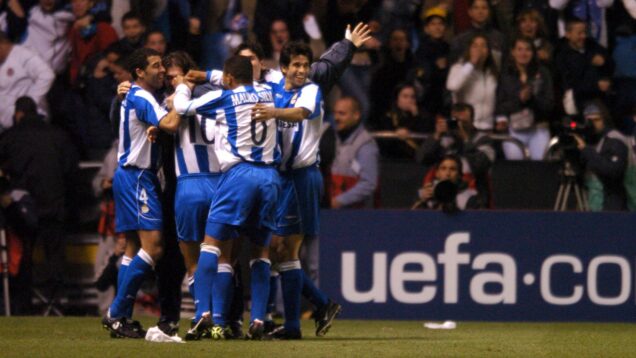 Deportivo players celebrate a mystical victory over the European champions.