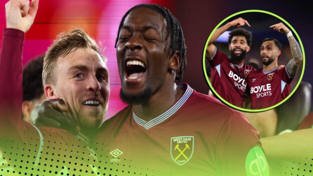 West Ham's Axel Disasi, Taty Castellanos, Jarrod Bowen and Pablo.