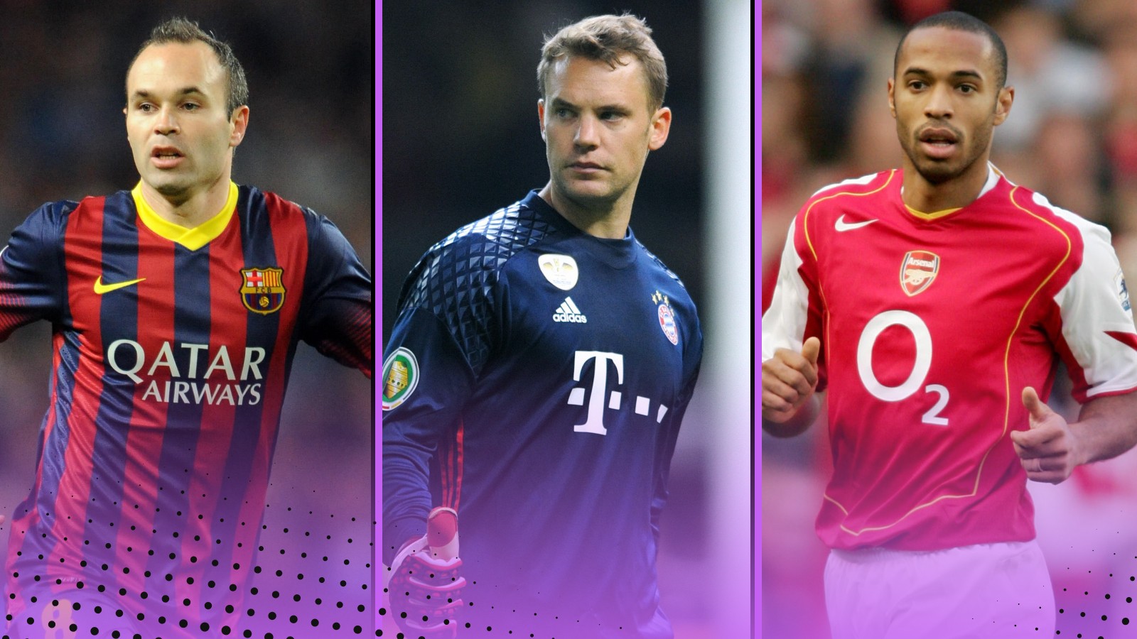 Andres Iniesta, Manuel Neuer and Thierry Henry