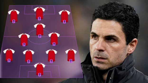 Arsenal lineup graphic with Mikel Arteta pictured