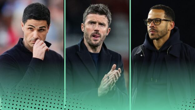 2025-26 Premier League managers ranked by their points per game record featuring Arsenal's Mikel Arteta, Man Utd's Michael Carrick and Chelsea's Liam Rosenior