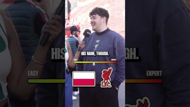 Liverpool fan being interviewed outside Anfield
