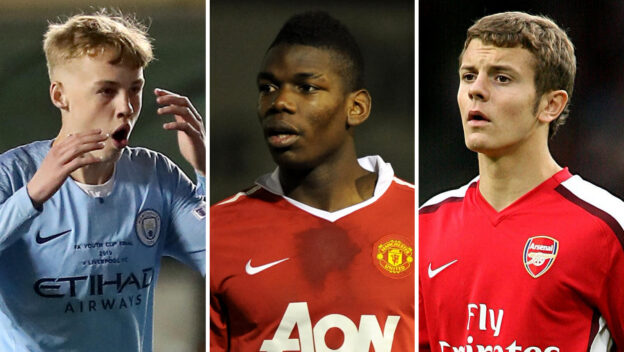 Cole Palmer, Paul Pogba and Jack Wilshere during their youth careers.
