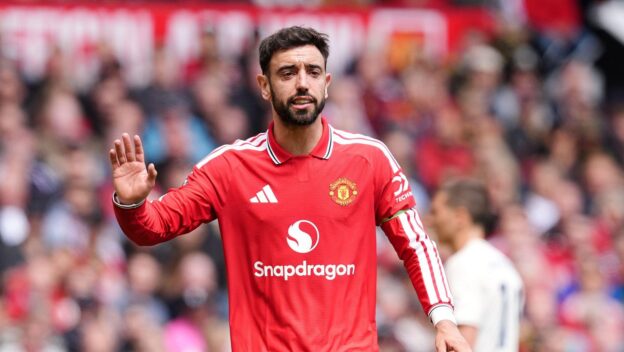 Manchester United's Bruno Fernandes during the Premier League match at Old Trafford, Manchester. Picture date: Sunday May 17, 2026.