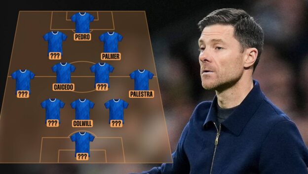 Xabi Alonso and a Chelsea lineup graphic