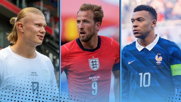 World Cup Golden Boot Contenders 2026 featuring Harry Kane, Kylian Mbappe, Erling Haaland
