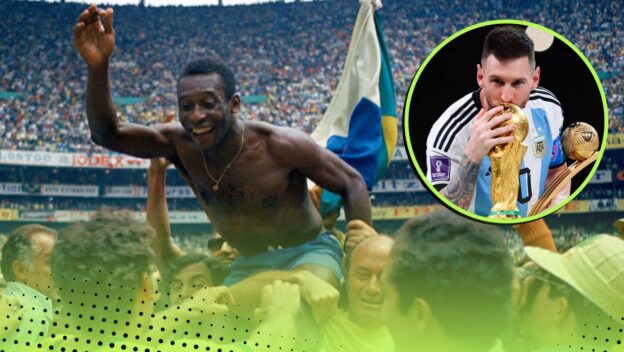 Pele and Lionel Messi as World Cup winners