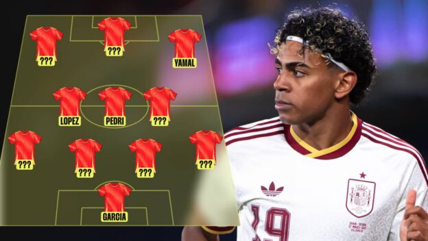 Spain lineup graphic with Lamine Yamal