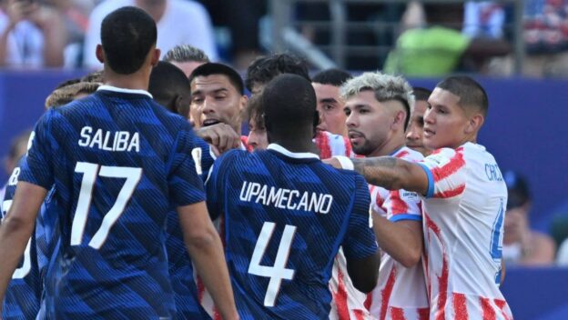 France and Paraguay players fight at the World Cup