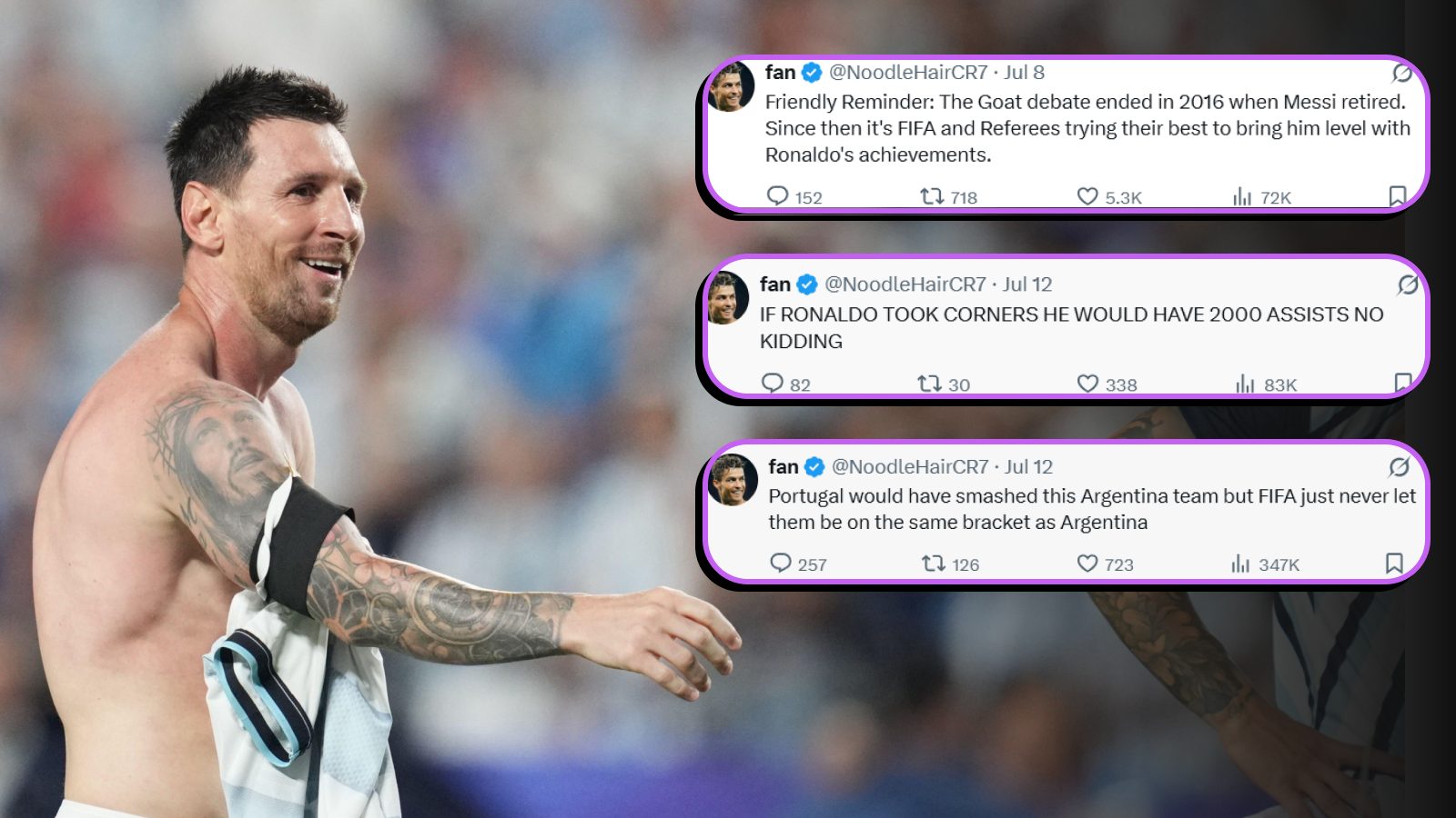 Os fãs de Cristiano Ronaldo enlouqueceram por causa de Lionel Messi.