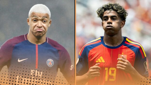 Lamine Yamal Kylian Mbappe career stats compared age 19 goals assists