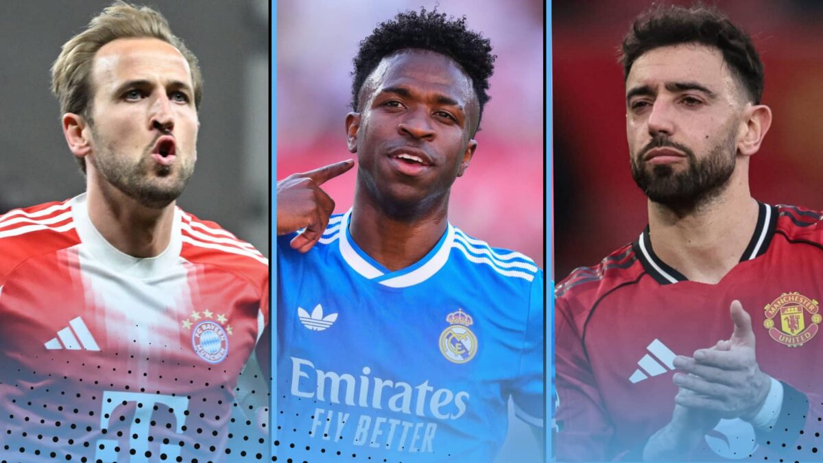 Harry Kane, Vinicius Junior and Bruno Fernandes