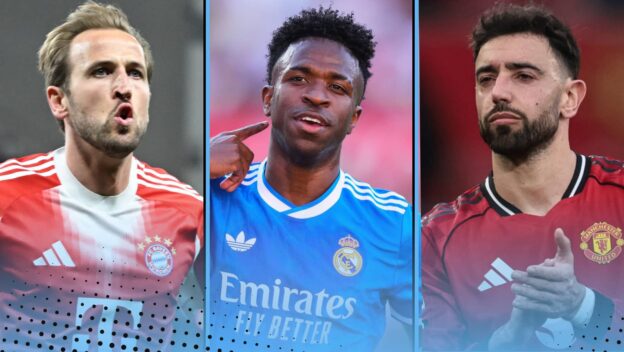 Harry Kane, Vinicius Junior and Bruno Fernandes