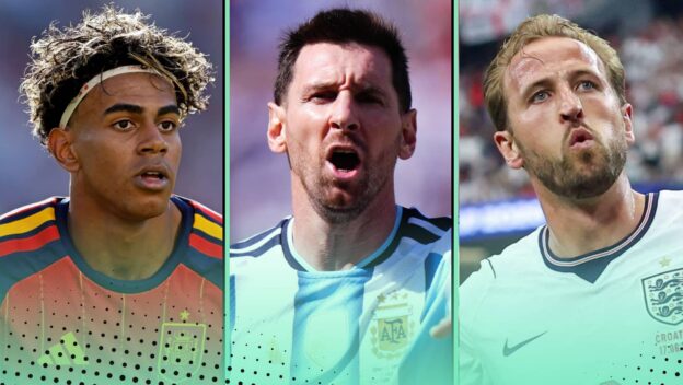 Lamine Yamal, Lionel Messi and Harry Kane