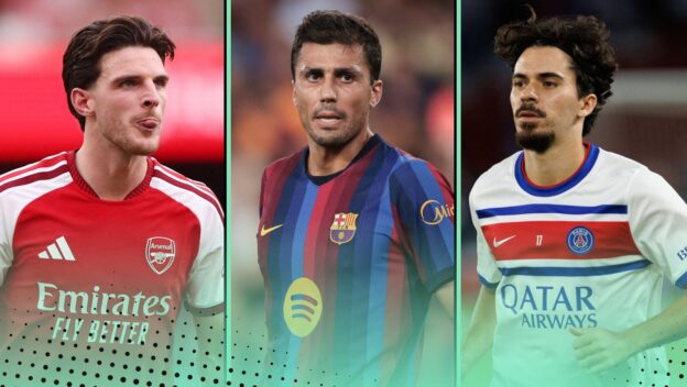 Best midfielders world football featuring Declan Rice, Rodri and Vitinha
