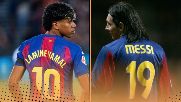 Lamine Yamal Lionel Messi Barcelona stats goals assists after three seasons