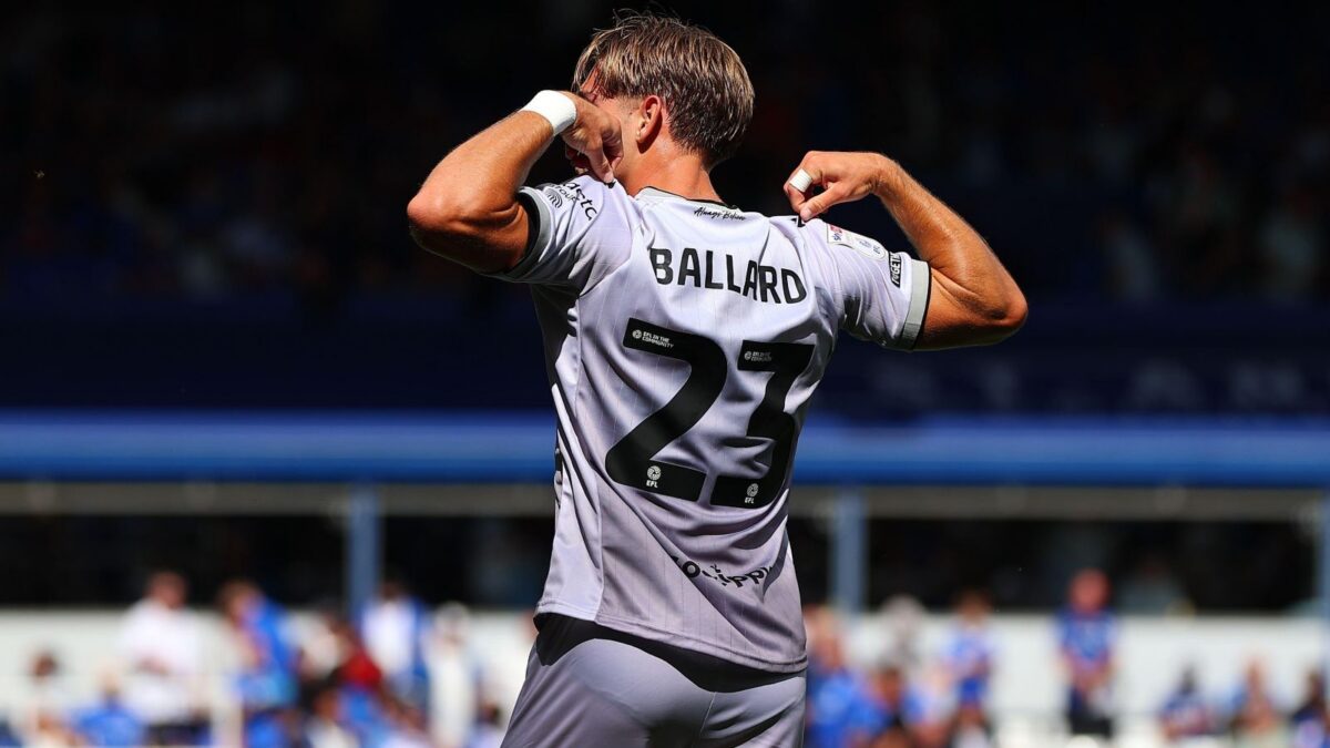 Dom Ballard celebrates his sensational goal for Bristol City against Birmingham.