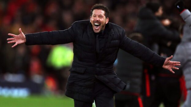 Diego Simeone celebrates after his team knocked out the Champions League holders.