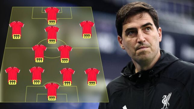 Andoni Iraola and a Liverpool lineup graphic