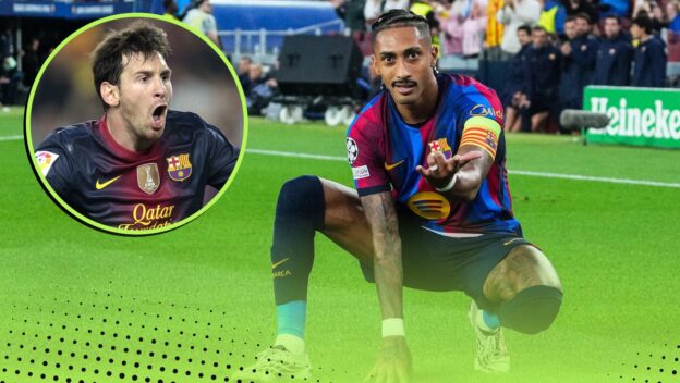 Lionel Messi Raphinha Barcelona Records featuring goals, assists, seasons