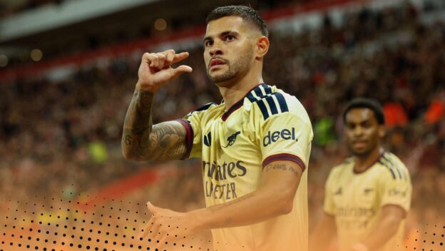 Bruno Guimaraes celebrates his goal