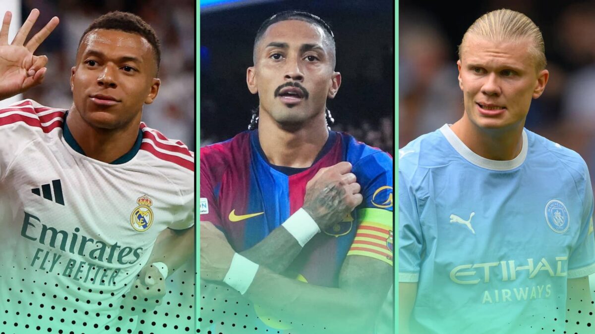 Kylian Mbappe, Raphinha and Erling Haaland