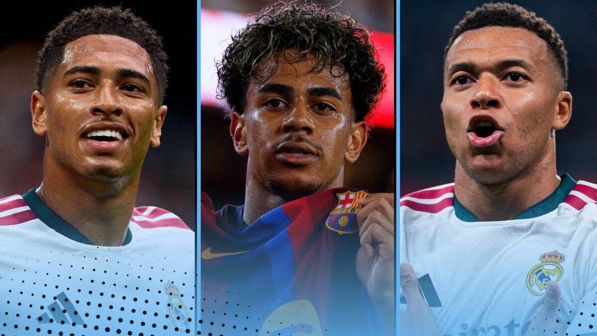 Jude Bellingham, Lamine Yamal and Kylian Mbappe