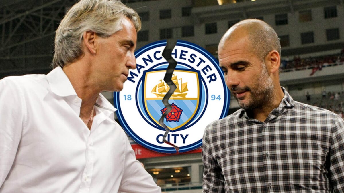 Ex-Man City managers Pep Guardiola & Roberto Mancini.