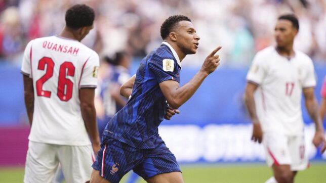 Kylian Mbappe of France celebrates after scoring his team's third goal during the FIFA World Cup, Bronze final football match between France and England on 18 July 2026 at Hard Rock Stadium in Miami Gardens, Miami, Florida, United States