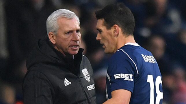 West Brom manager Alan Pardew and midfielder Gareth Barry